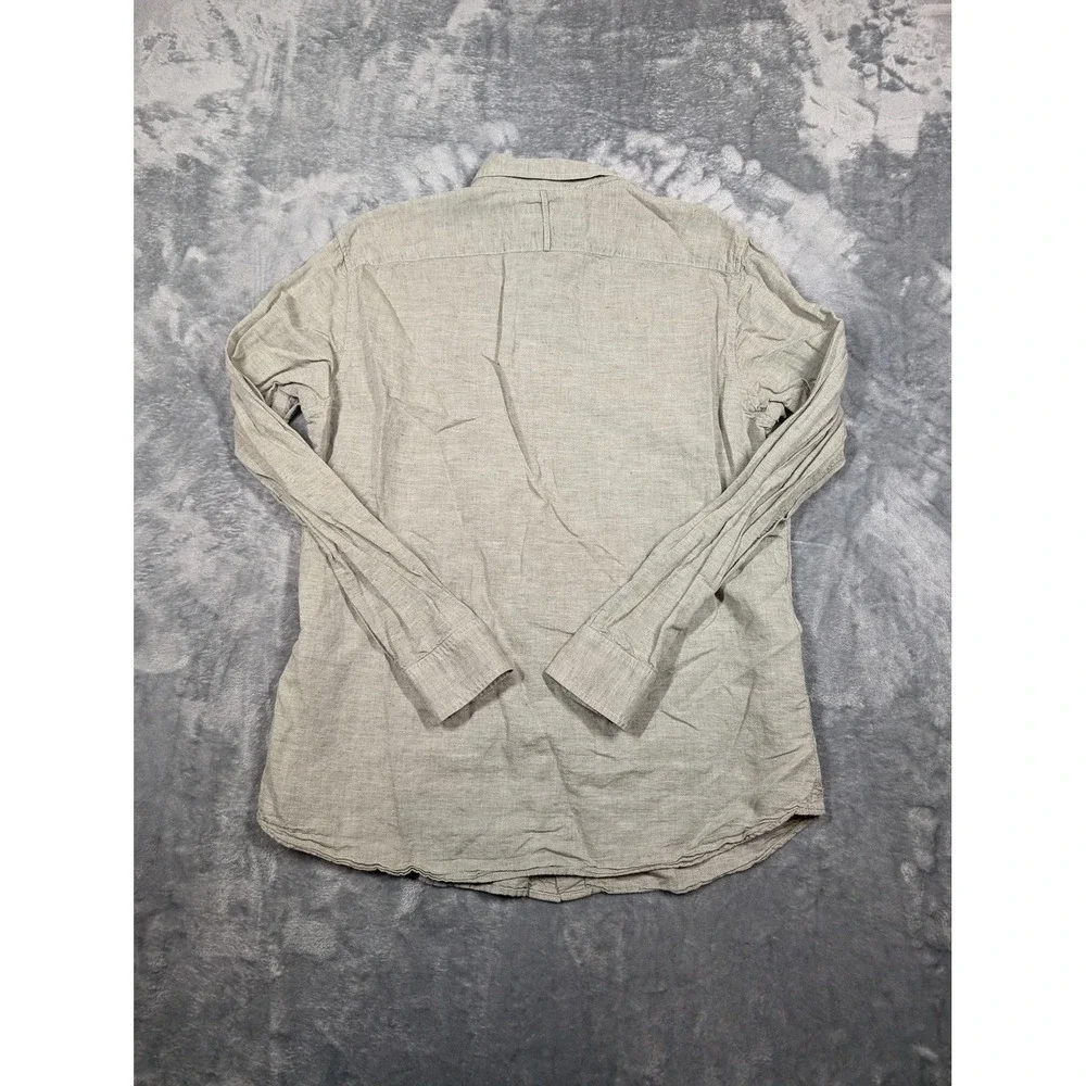 Banana Republic Shirt Mens Large Gray Linen Cotton Long Sleeve Button Up Casual